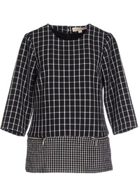 Black and White Check Short Sleeve Blouse