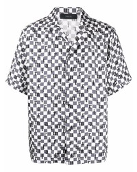 Black and White Check Silk Short Sleeve Shirt