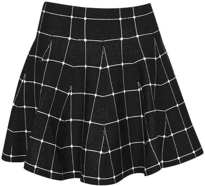 Boohoo Krissy Grid Check Volume Skater Skirt, $35 | BooHoo | Lookastic