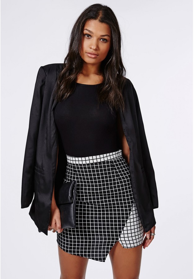 Missguided Contrast Check Asymmetric Skirt Black, $40 | Missguided ...