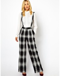 Asos Wide Leg Pants In Check With Suspenders