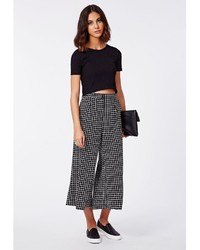Missguided Edele Grid Print Cropped Trousers Black