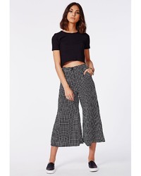 Missguided Edele Grid Print Cropped Trousers Black