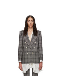 Black and White Check Wool Double Breasted Blazer