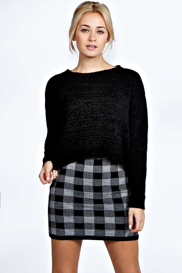 Boohoo Rosie Knitted Checked Mini Skirt, $16 | BooHoo | Lookastic