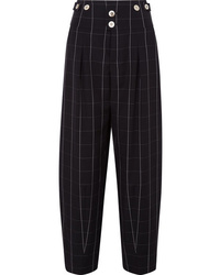 Black and White Check Wool Wide Leg Pants