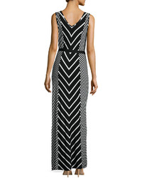 Neiman Marcus Chevron Striped Sleeveless Maxi Dress Blackcloud