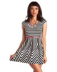 Charlotte Russe Belted Abstract Striped Skater Dress