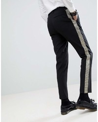 Asos Design Skinny Tuxedo Suit Pants In Black With Gold Honeycomb Effect Side Stripe