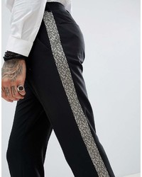 Asos Design Skinny Tuxedo Suit Pants In Black With Gold Honeycomb Effect Side Stripe