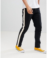 ASOS DESIGN Slim Trousers In Black With White Yellow