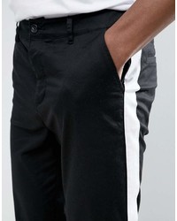 Asos Tall Slim Cropped Pants With Side Stripe In Black