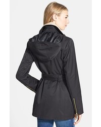 Vince Camuto Two Tone Asymmetric Zip Trench With Detachable Hood