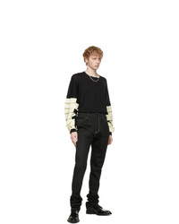 Sulvam Black Knit Ruffled Sweater