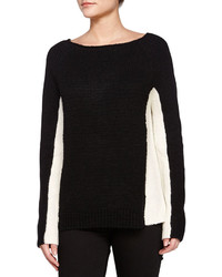 Halston Heritage Long Sleeve Colorblock Sweater Blackcream