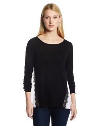 Magaschoni Crew Neck Sweater With Lace Trim And Silk Back