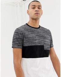 ASOS DESIGN Longline T Shirt With Curved Hem With Interest Fabric Contrast Yoke And Pocket