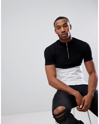 ASOS DESIGN Muscle Fit Half And Half T Shirt With Zip Turtle Neck