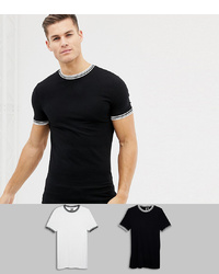ASOS DESIGN Muscle Fit T Shirt With Tipping 2 Pack Save