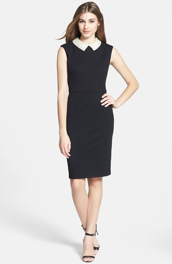 Betsey Johnson Faux Pearl Collar Sheath Dress | Where to buy & how