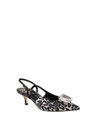 Black and White Embellished Canvas Pumps