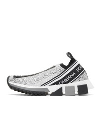 Dolce And Gabbana Silver Rhinestones Sorrento Slip On Sneakers