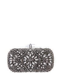 Black and White Embellished Leather Clutch