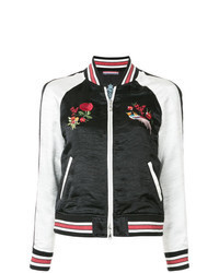Black and White Embroidered Bomber Jacket