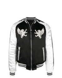 Black and White Embroidered Bomber Jacket