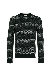 Black and White Embroidered Crew-neck Sweater
