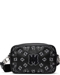 Black and White Embroidered Leather Messenger Bag