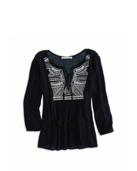 American Eagle Outfitters Embroidered Peasant Top L