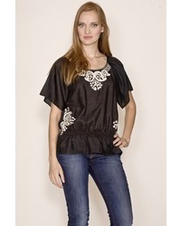 Joie Cala Embroidered Top In Caviar