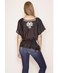 Joie Cala Embroidered Top In Caviar