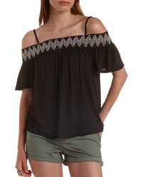 Charlotte Russe Embroidered Cold Shoulder Peasant Top