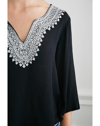 Forever 21 Embroidered Gauze Peasant Top