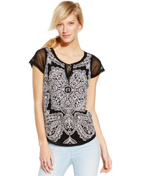 INC International Concepts Embroidered Illusion Peasant Top