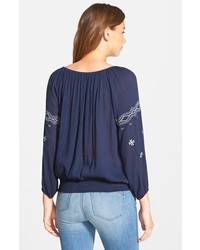 Caslon Embroidered Smocked Waist Peasant Top