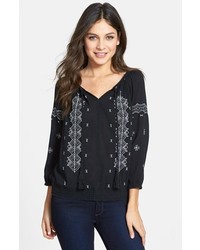 Caslon Embroidered Smocked Waist Peasant Top