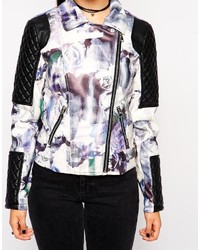 Asos Collection Leather Look Biker With Floral Print