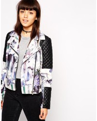 Asos Collection Leather Look Biker With Floral Print