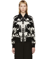 Alexander McQueen Black Ivory Floral Bomber Jacket