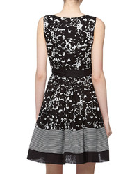 Taylor Floral Striped Voile Fit And Flare Dress Whiteblack