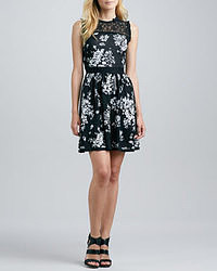 RED Valentino Lace Inset Floral Knit Dress Blackwhite