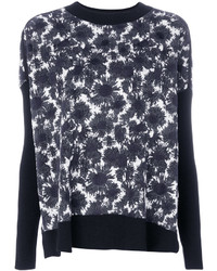 Black and White Floral Crew-neck Sweater