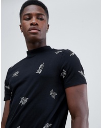 ASOS DESIGN T Shirt With All Over Embroidery And Turtle Neck