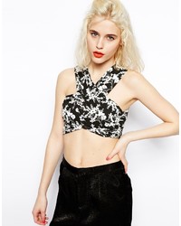 Asos Collection Crop Top In Ditsy Floral Print With Wrap Front
