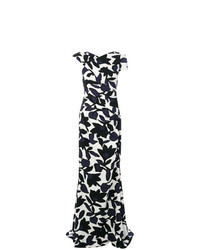 Black and White Floral Evening Dress