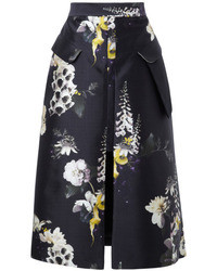 Ellery Vreeland Floral Print Cotton Blend Skirt