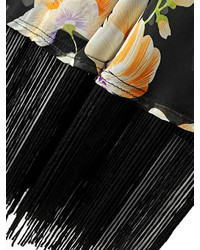 Choies Black Floral Chiffon Kimono Coat With Tassels